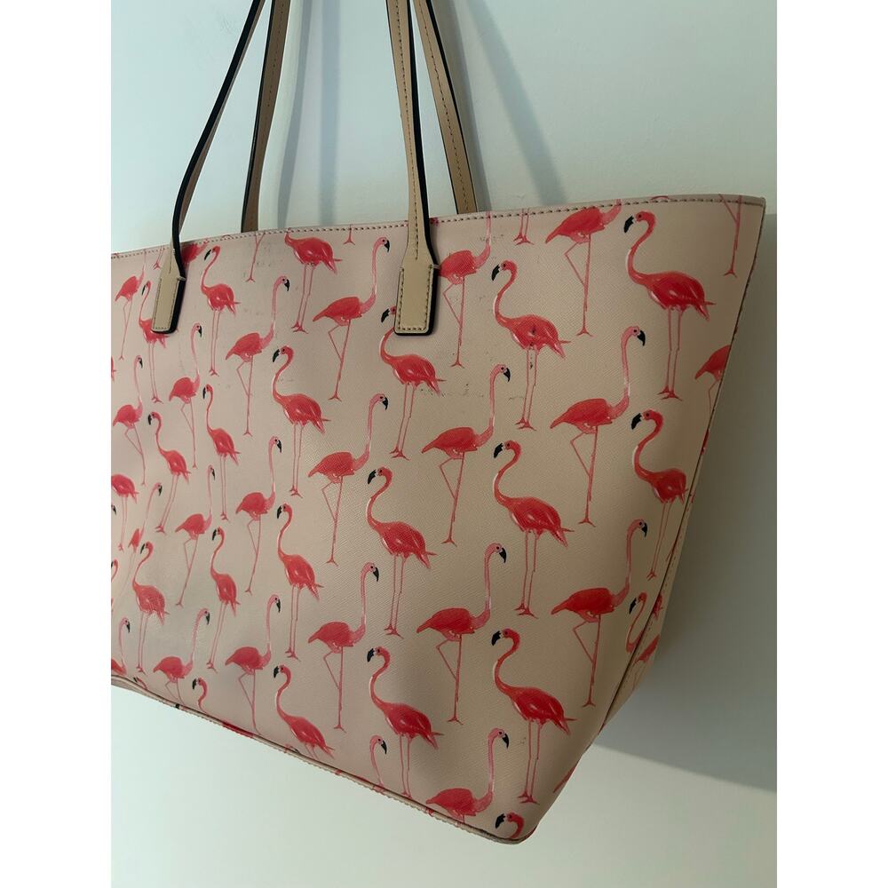 Kate Spade New York Flamingo Bird Print Red Pink Tote Shoulder Bag GUC Large - Picture 14 of 14